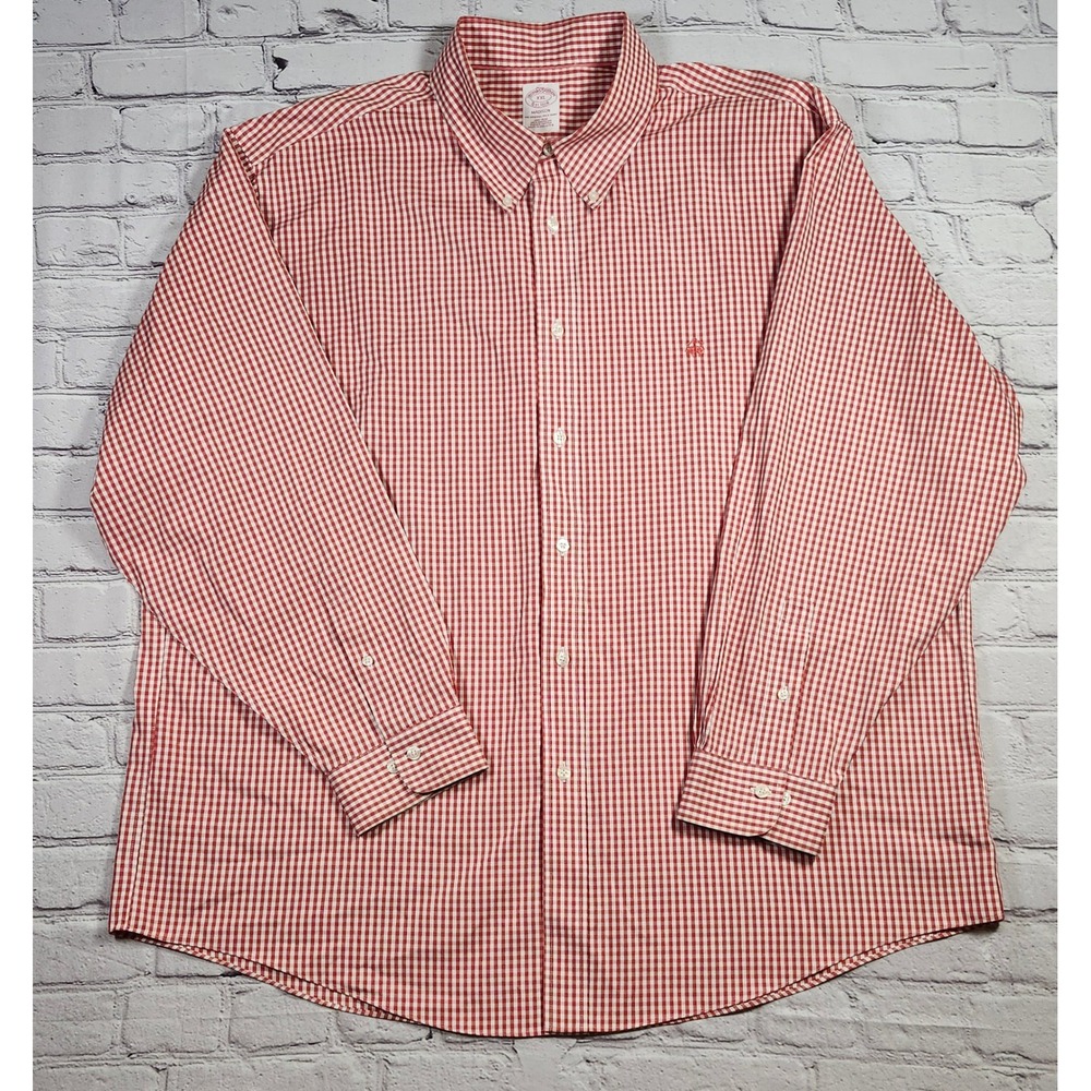 Brooks Brothers Madison Red Gingham Non-Iron Supima Cotton Shirt XXL Chambray